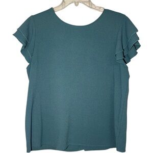 Ces Femme Ocean‎ Blue Ruffle Sleeve Blouse Flutter Sleeve